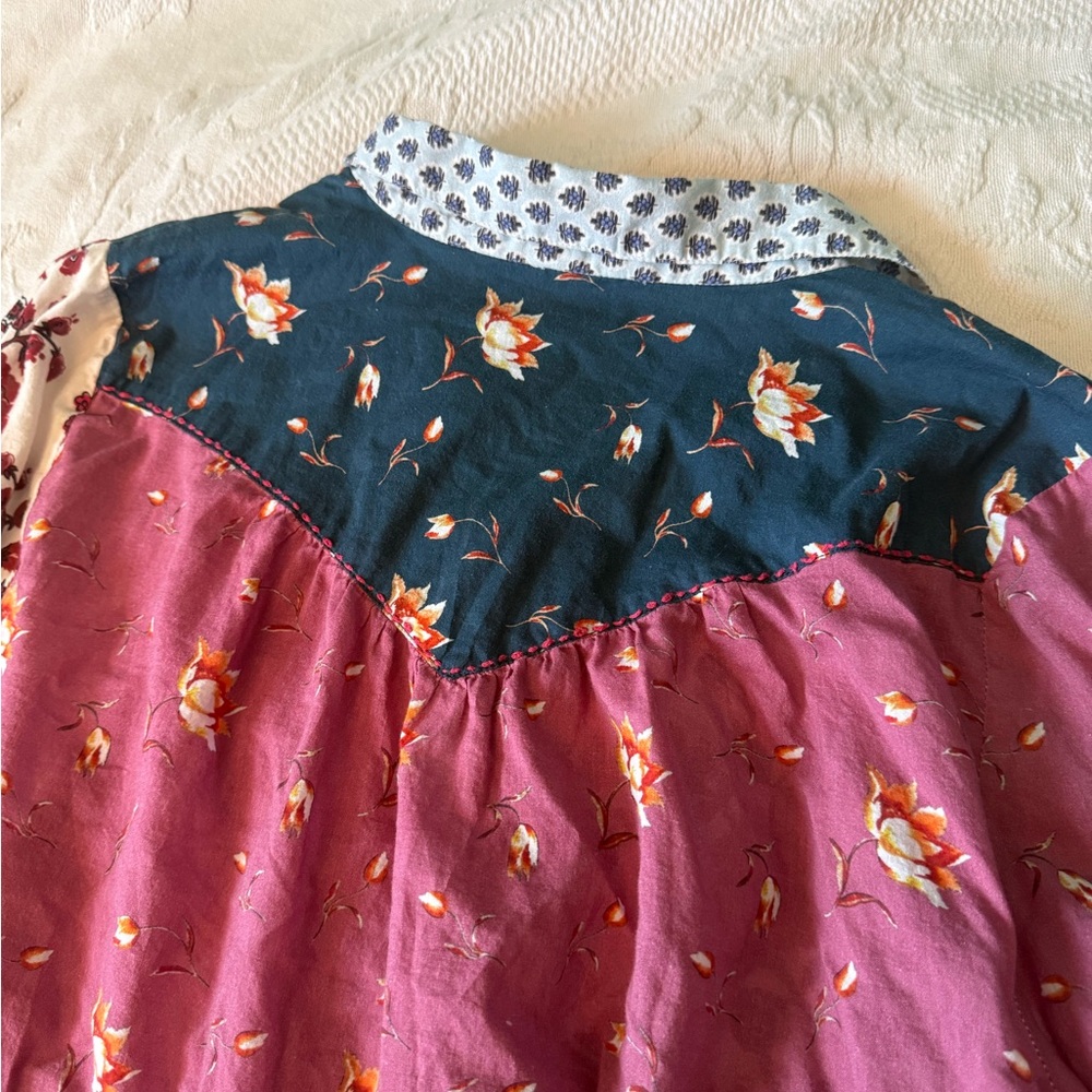 Sundance Patchwork Western Blouse Pearlized Button Up Cottagecore Multicolored - Picture 9 of 10